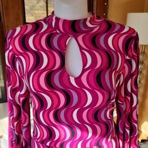 Eloquii Pink and Purple Sheath Midi Dress Mock Neck Long Sleeve 18